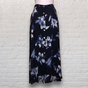 blue and white vintage floral maxi skirt